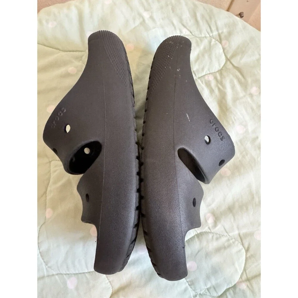 Youth Size 2 Crocs Slide Two Strap Black Rubber Sandals J2